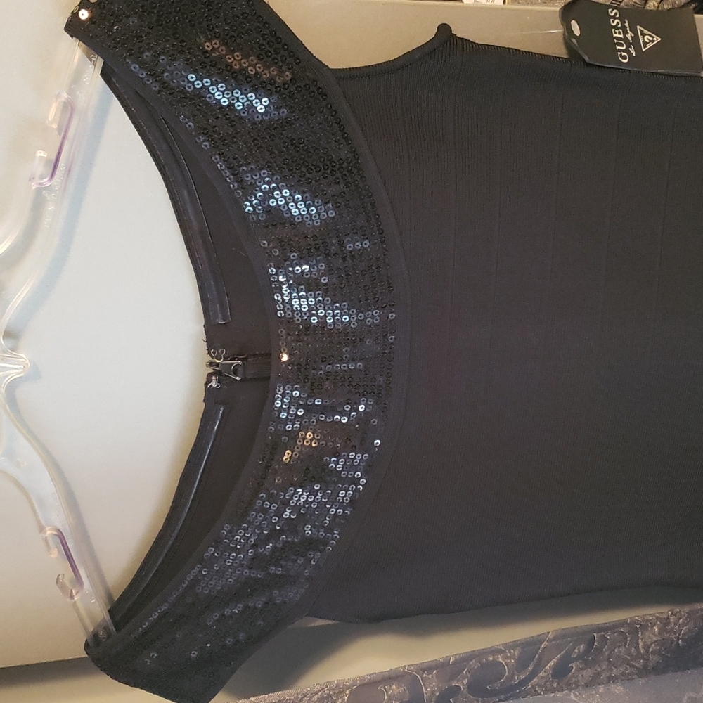 Guess black off the shoulder bandage dress with sequined top Sz M NWT
